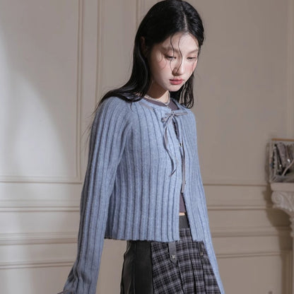 Blue Ribbon Woolen Cardigan Two-piece Set