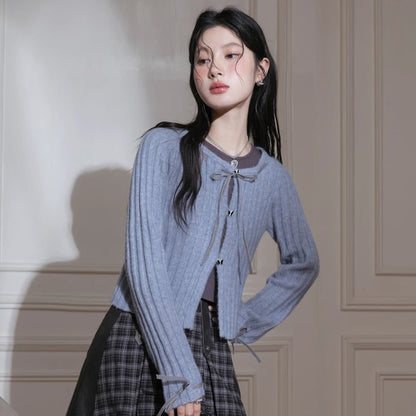 Blue Ribbon Woolen Cardigan Two-piece Set