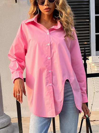 Button Down Collar Loose Blouse