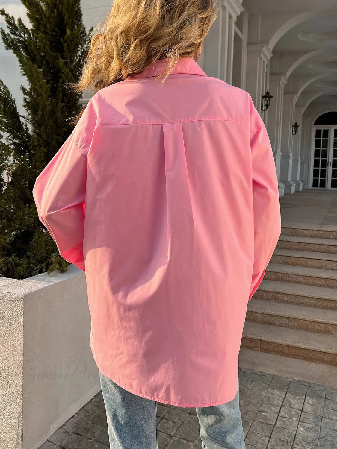 Button Down Collar Loose Blouse