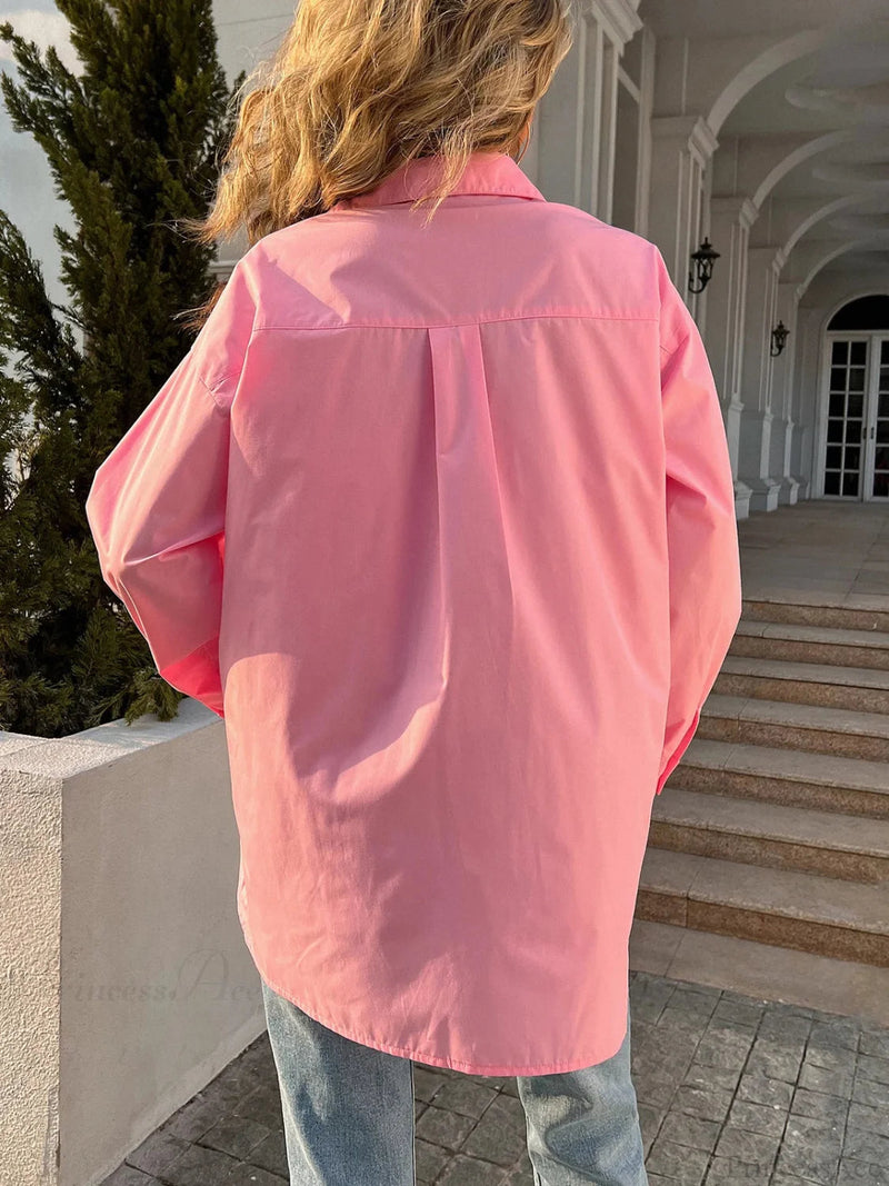Button Down Collar Loose Blouse