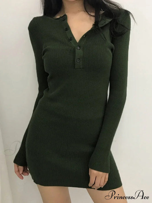 Button Front Patchwork Long Sleeve Mini Dress