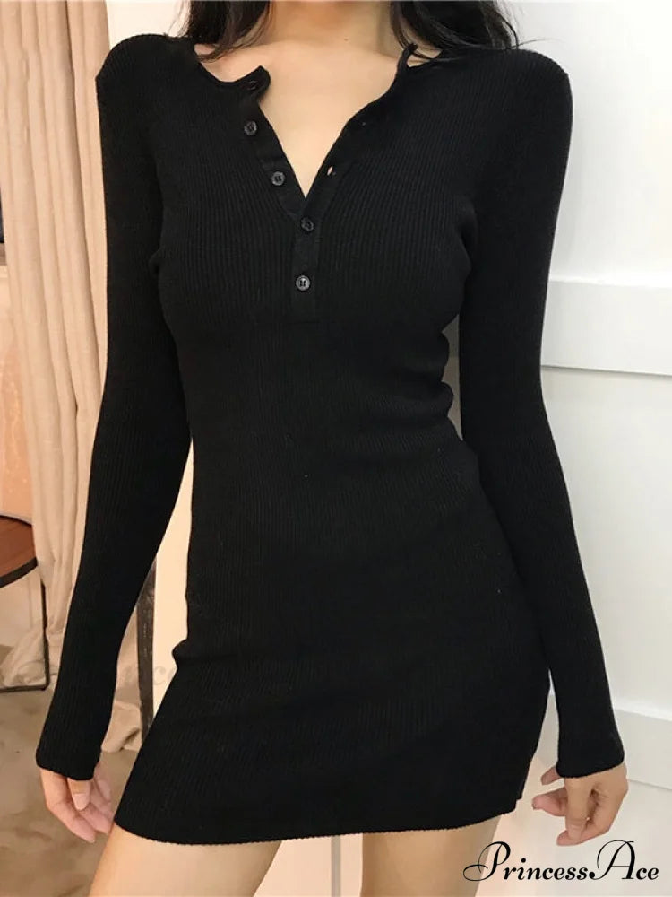 Button Front Patchwork Long Sleeve Mini Dress