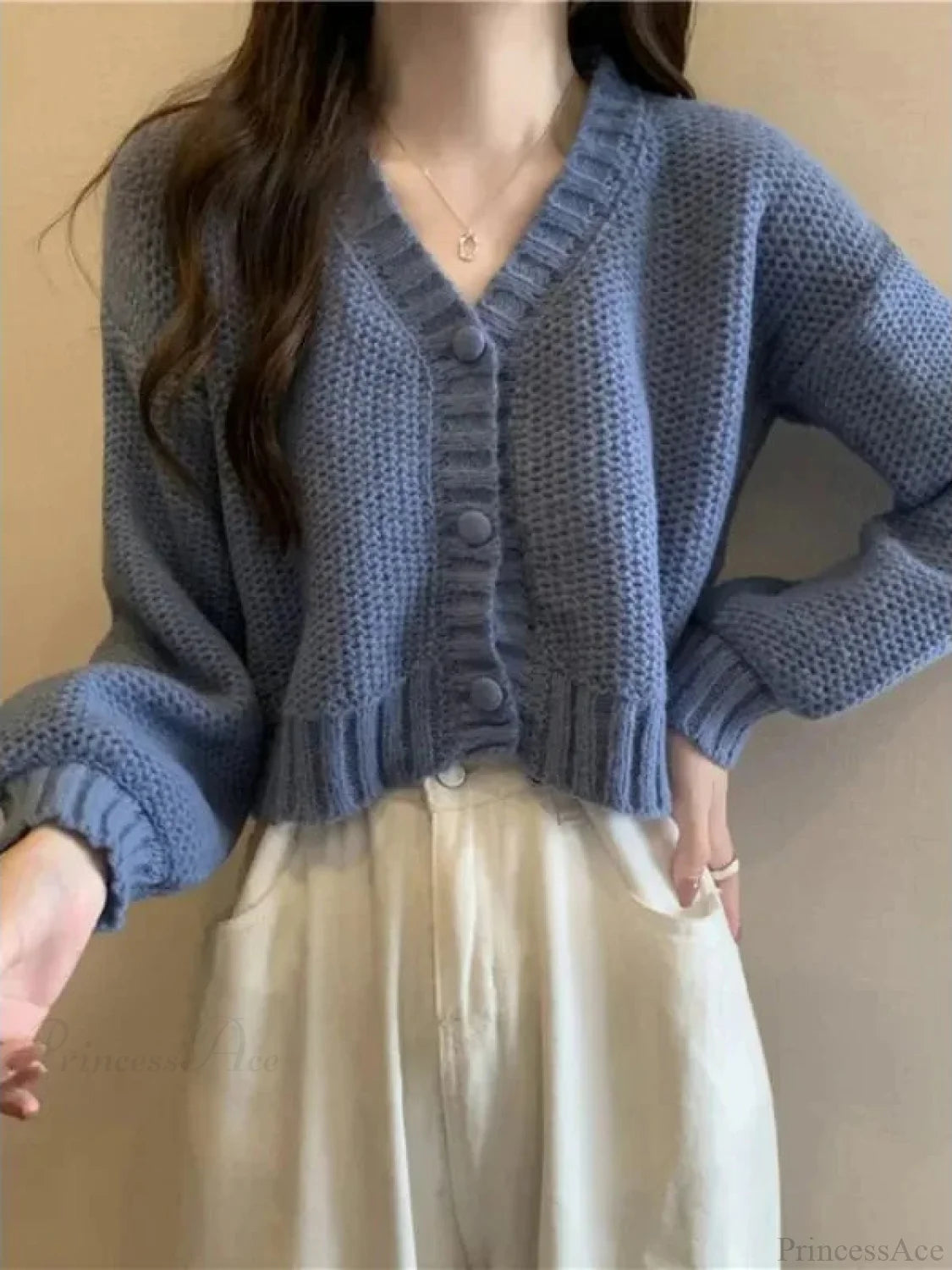 Button-up V-neck Sweet Knit Cardigan