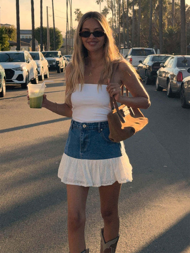 Flirty Lace Trim Denim Shorts