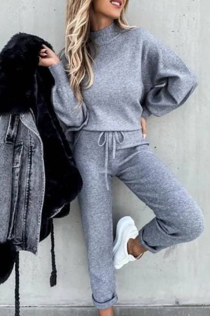 Color High Collar Pencil Pants Suits