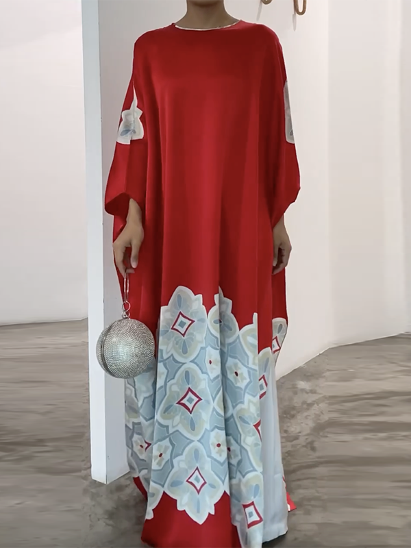 Loose Printed Round-neck Maxi Dresses