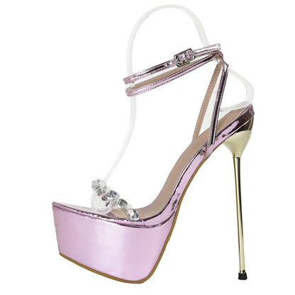 Liyke Purple Platform High Heels Transparent Sandals – Open Toe Wedding Shoes
