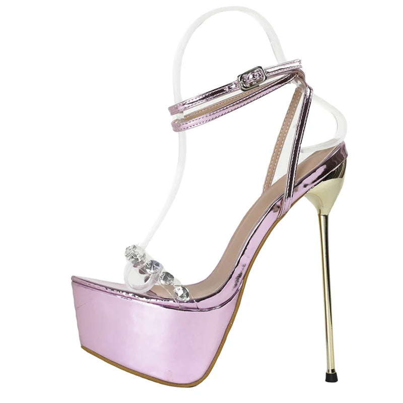 Liyke Purple Platform High Heels Transparent Sandals – Open Toe Wedding Shoes