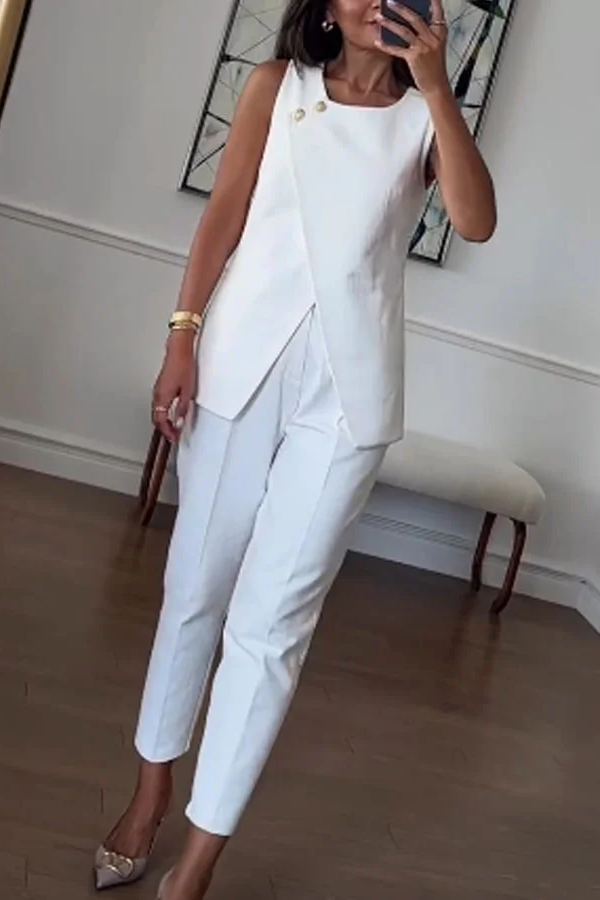 Commuter Irregular Vest \u0026 Pants Two-piece Set