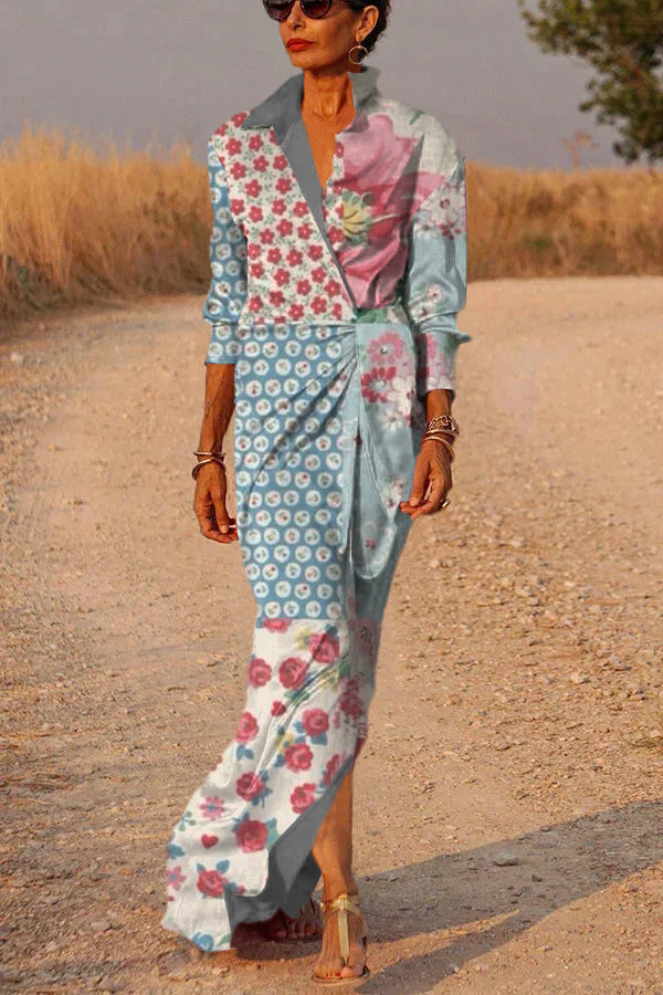 Red Satin Wrap Shirt Maxi Dress Qb034
