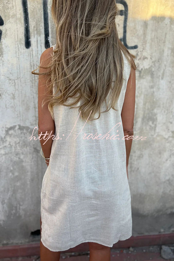 Color Sleeveless V-neck Pocket Mini Dress