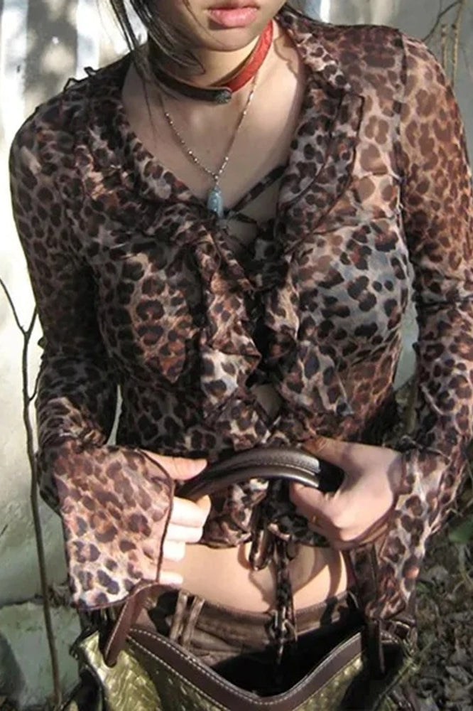 Leopard Lace-up Blouse