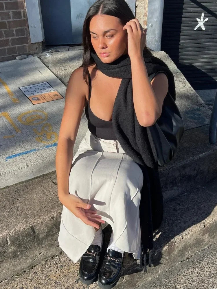 Patchwork High Waist Slim Long Skirt Female High Street Seamless White ’s Maxi Skirt