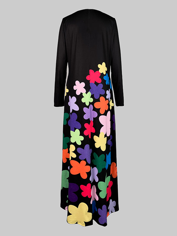 Long Sleeves Asymmetric Round-neck Maxi Dresses