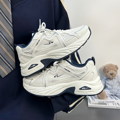 Sneakers Striped, Allseason Shoes With Thick Platform Sole, Breathable Mesh & Pvc Sole for Autumn & Spring Suitable for Stylish & Comfortable Everyday Wear Perfect Gift