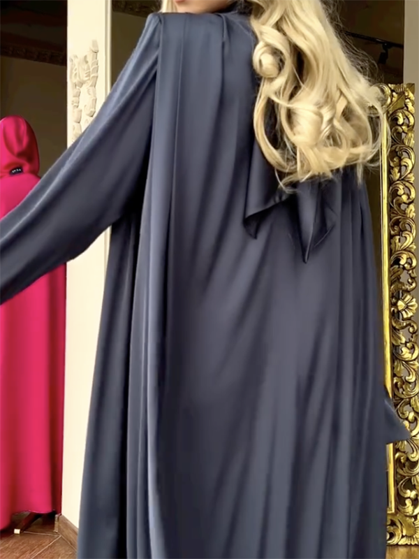 Flared Sleeves Long Sleeves Color High-neck Maxi Dresses