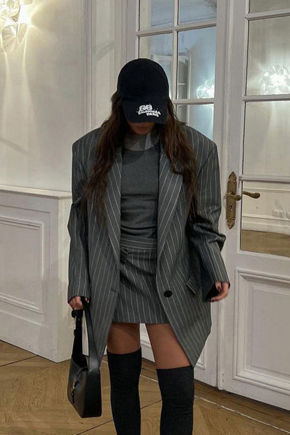 High End Striped Blazer Style Coat