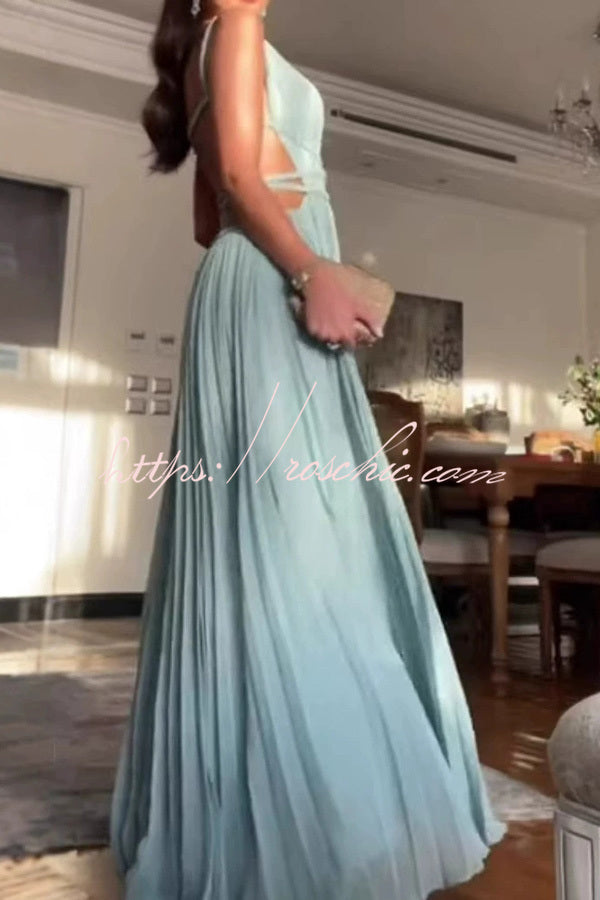 Sleeveless Open Back Cord Pleated Maxi Dress