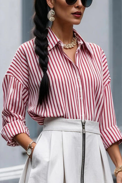 Effortless Charm Printed Button Down Long Sleeve Relaxed Blouse