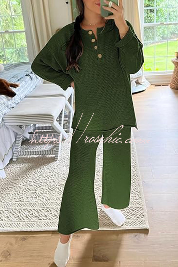 Heather Hailey Color Button V Neck Top and Pant Two Piece Set