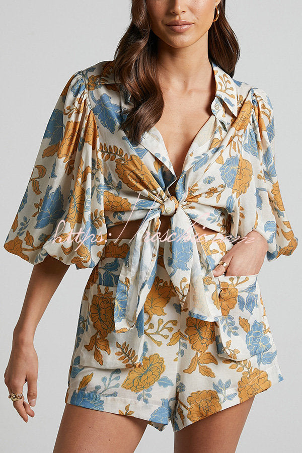 Hawaii Beach Oversized Blouse With Cami Bra and Pocketed Short Set