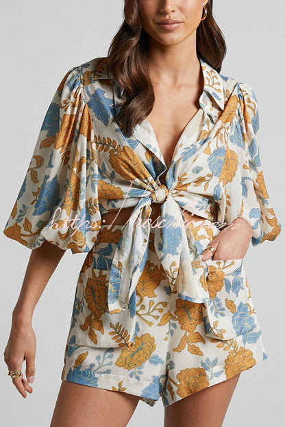 Hawaii Beach Oversized Blouse With Cami Bra and Pocketed Short Set