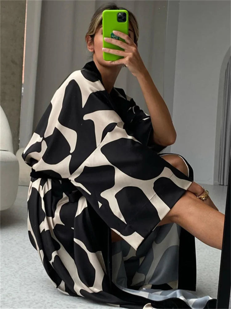 Contrast Loose Lace-up Long Dress Nightwear for V-neck Long Sleeve Autumn Clothes Female Bandage Maxi Dress
