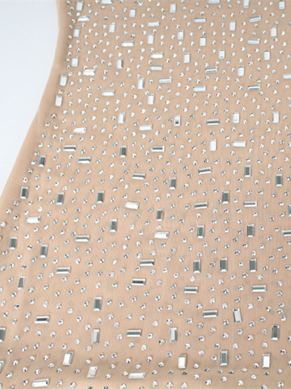 Bodycon Skinny See-through Sequined Split-joint Spaghetti-neck Maxi Dresses