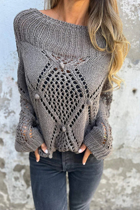 Color Hollow Round Neck Loose Knitted Sweater