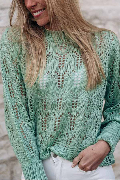 Green Sheer Knitted Pointelle Sweater