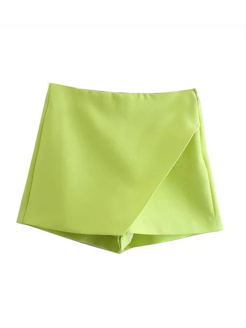 New Candy Color Asymmetrical Shorts Skirts Lady Zipper Fly Pockets Hot Shorts Pantalone