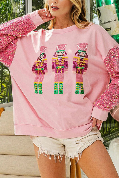 Christmas Loose Round Neck Sequined Sleeve Sweatshirt