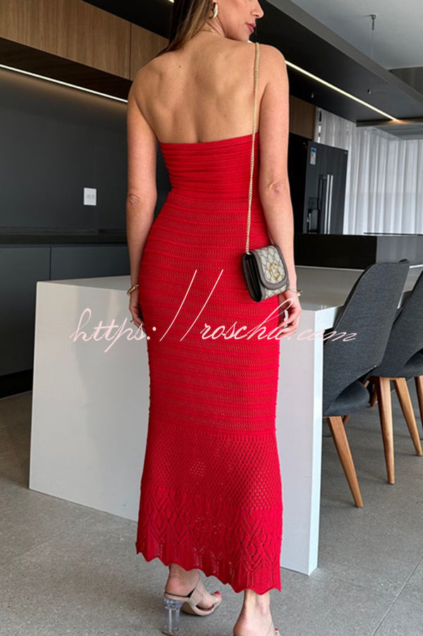 Color Knitted Off Shoulder Slim Maxi Dress