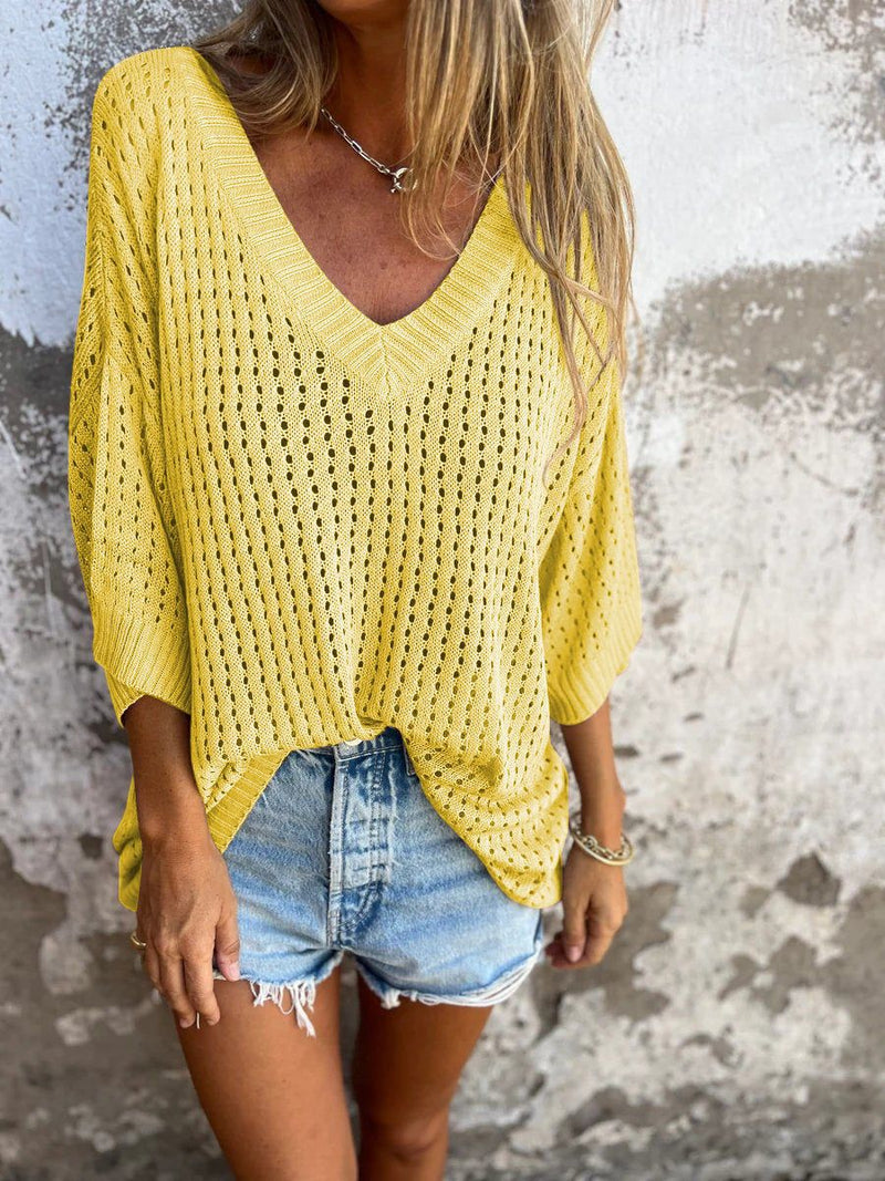 Marigold - V-neck Crochet Sweater
