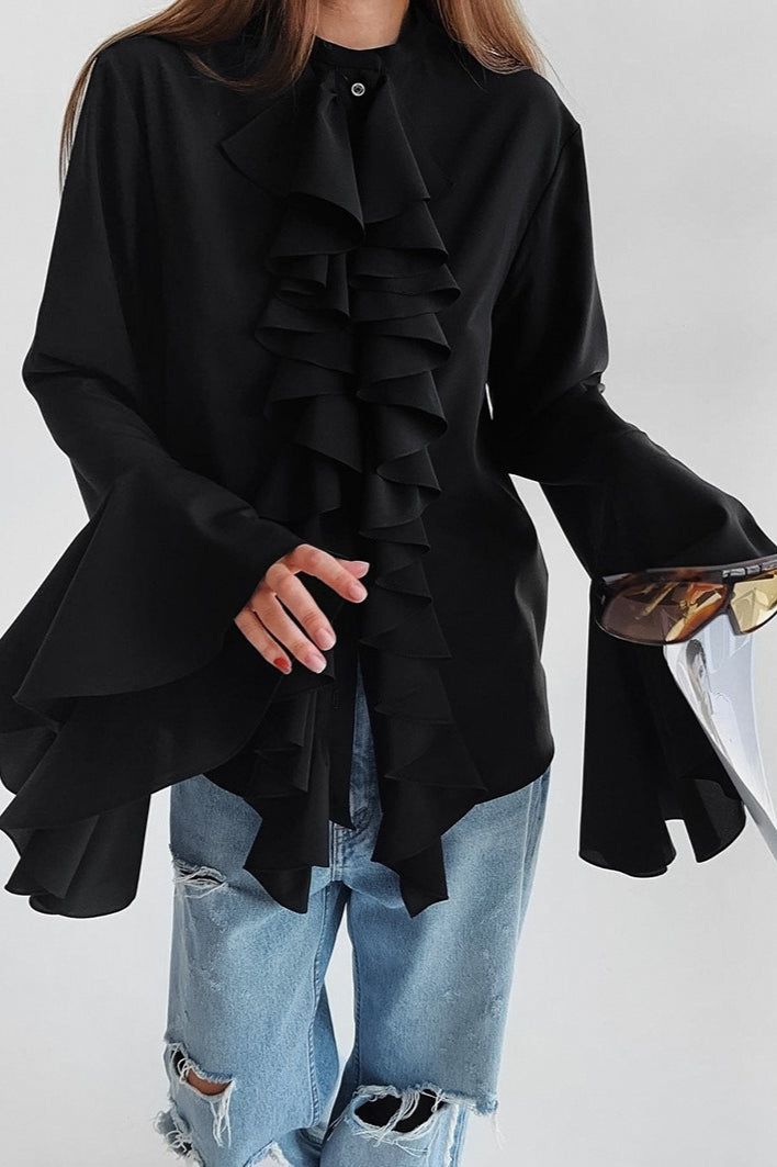 Ruffle Trim Button Blouse
