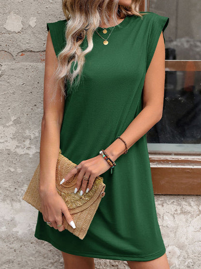 A-line Loose Color Split-joint Round-neck Mini Dresses