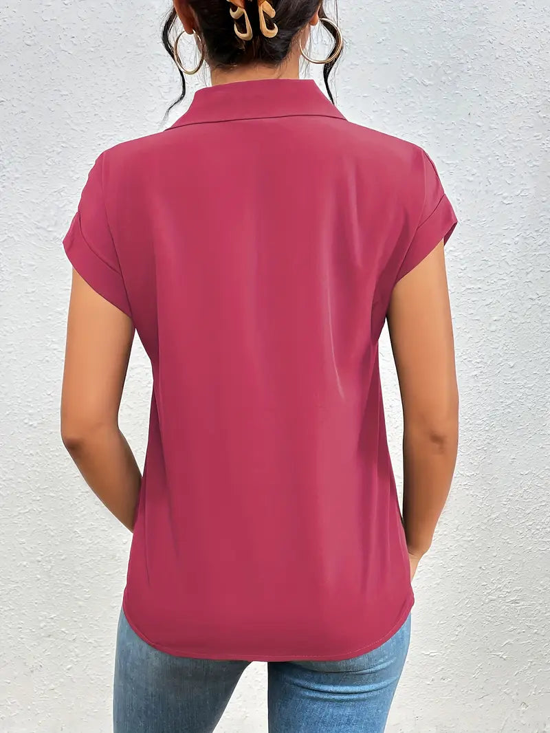 Safira - Zip-front Short Sleeve Blouse