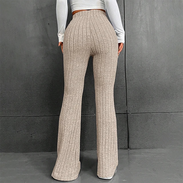 Fall New Wide Pit Stripe Knitted Wide-legged Pants for Keep Warm in Autumn and Winter Streetwea