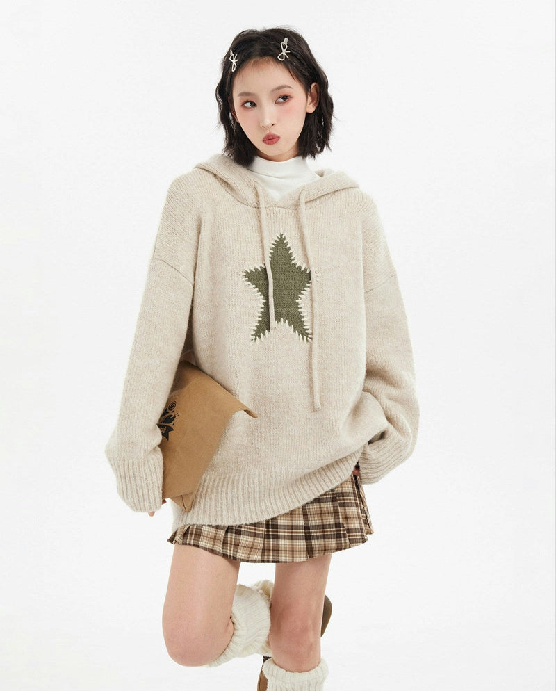 Oversized Star Patch Knit Sweater