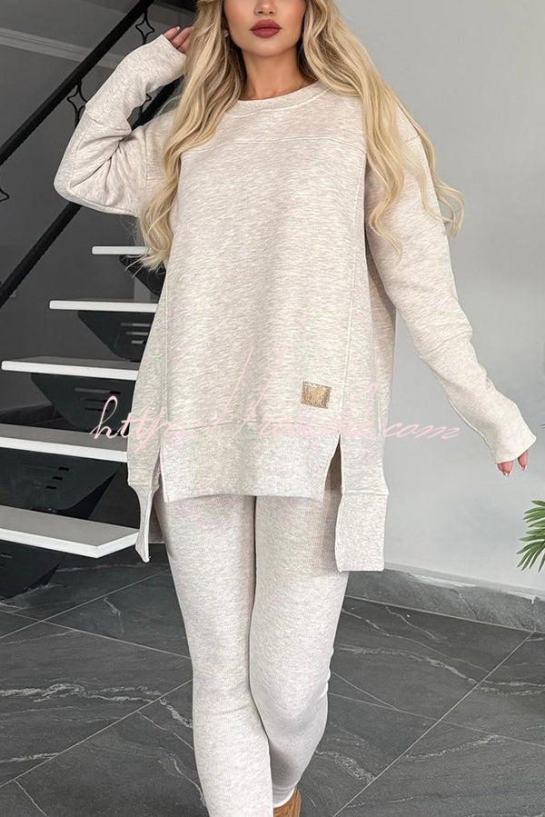 Color Crew Neck Long Sleeve Top and Stretch Pants Set