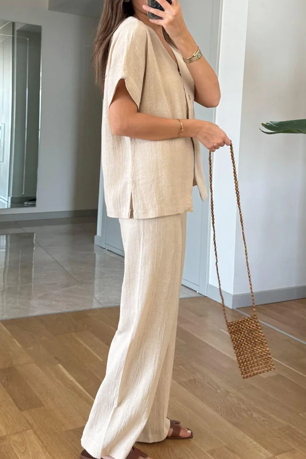 V-neck Short Sleeves \u0026 Pants Two-piece Set