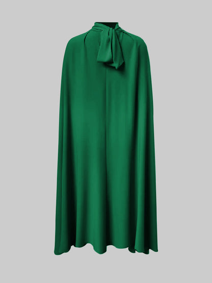 Simple Batwing Sleeves Lace-up Color High-neck Midi Dresses