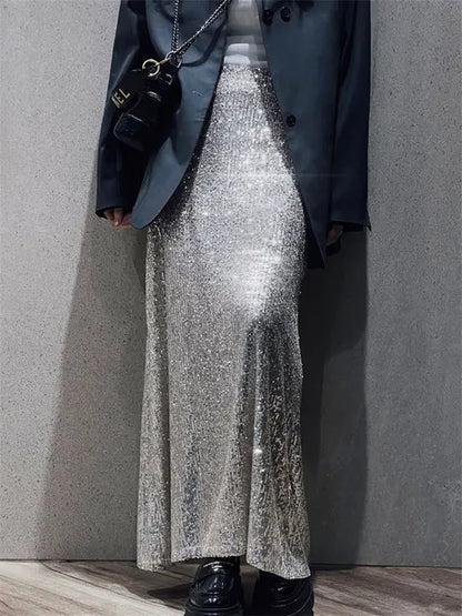 Glitter Sequin Crop Top Female Long Sleeve Outfit T-shirt High Street Sparkle for Y2k Top