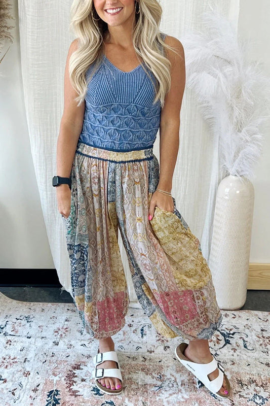 Walter Multi Print Pocketed Cuffed Hem Harem Pants