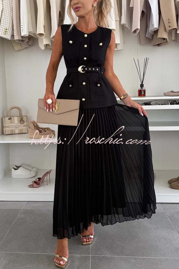 Relaxed and Pleated Tulle Side Zipper A-line Maxi Skirt