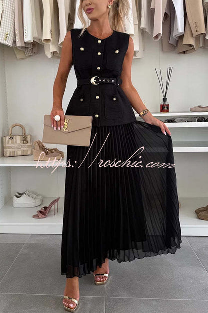 Relaxed and Pleated Tulle Side Zipper A-line Maxi Skirt