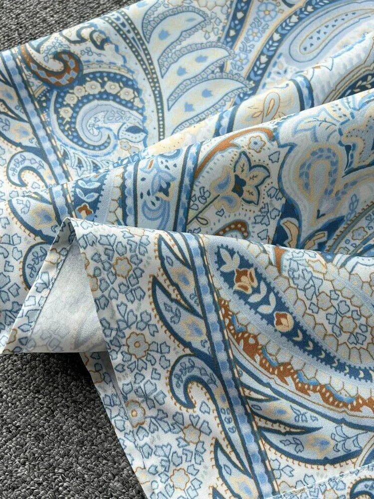 New Party Dress Long Sleeve Single Breasted Stand Collar Printed Long Dresses Spring Autumn Robe