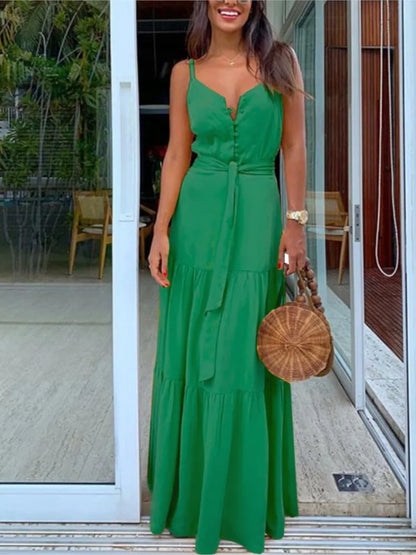 Summer Spaghetti Strap Long Dress Style Vacation Maxi Beach Dresses for Lady Robe Vestidos