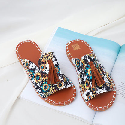 Fashionable Tassel Flat Beach Sandals